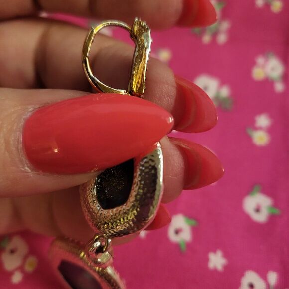 Vintage Avon Faux Turquoise Blue Geode Rhinestone Drop Necklace and Earrings Set - Picture 9 of 12